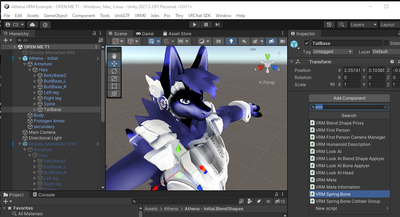 Adding the VRM Spring Bone component to the TailBase bone
