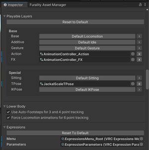 The Unity playable layers options on an avatar's root
