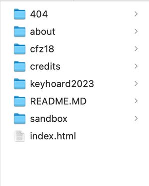 Screenshot of Finder, showing less folders but also a folder called 'README.MD'