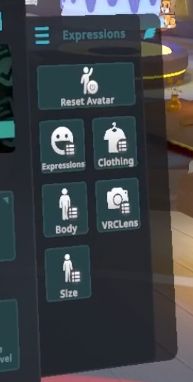 The VRChat expressions flyout on the VRChat menu