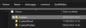 The SynthRiders application directory, seen on Windows.