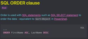 Screenshot of Obsidian, detailing the ORDER statement within Microsoft's SQL Server