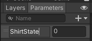 Creating an int Animator Parameter named ShirtState