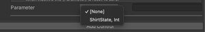 The parameter dropdown showing the already created ShirtState parameter