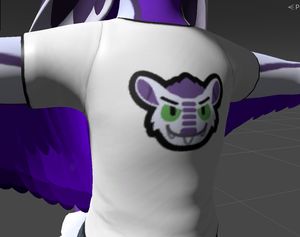 Unity screenshot, an avali in a t-shirt, with a somewhat blurry yinglet emoji
