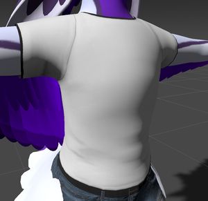 Unity screenshot, an avali in a plain shirt.