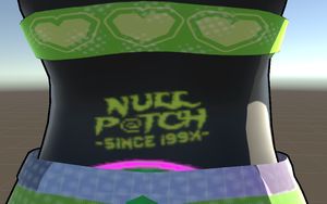 Unity screenshot, a Null Patch logo styled like an old cracking group on the back of a fox's bodysuit