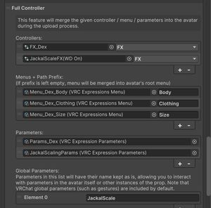 VRCFury's full controller option on an avatar root.