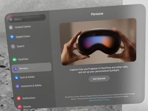 The Vision Pro settings menu, showing that Personas haven't been set up.