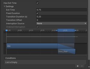 Showing the default exit and transition times on a Unity transition