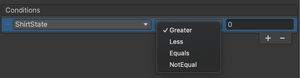 Setting up a new condition using the just created ShirtState variable