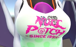 Unity screenshot, a Null Patch logo styled like an old cracking group on a dragoness's shirt