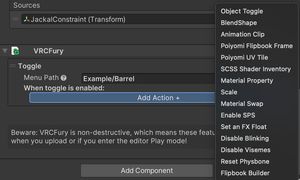 Using the Add Component button to add VRCFury